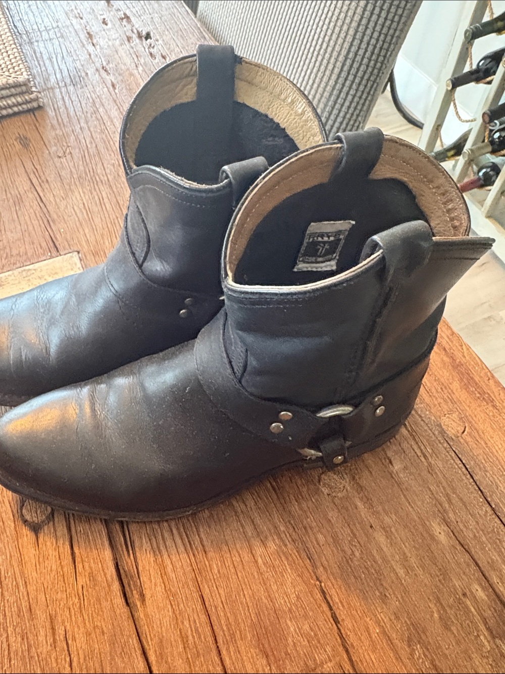 Frye Black Leather Harness Ankle Booties